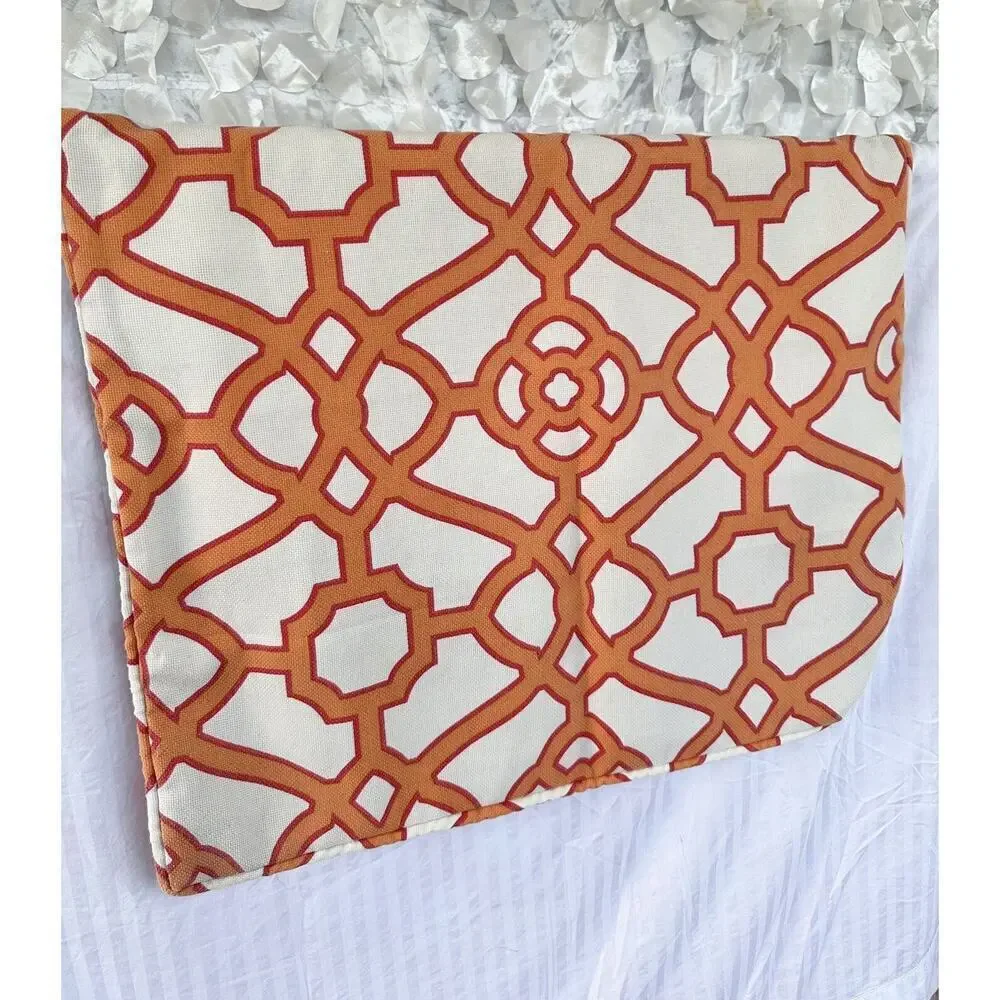 King Duvet Cotton Cream Orange Lattice Chain link MODERN 1 Sham Hand Made